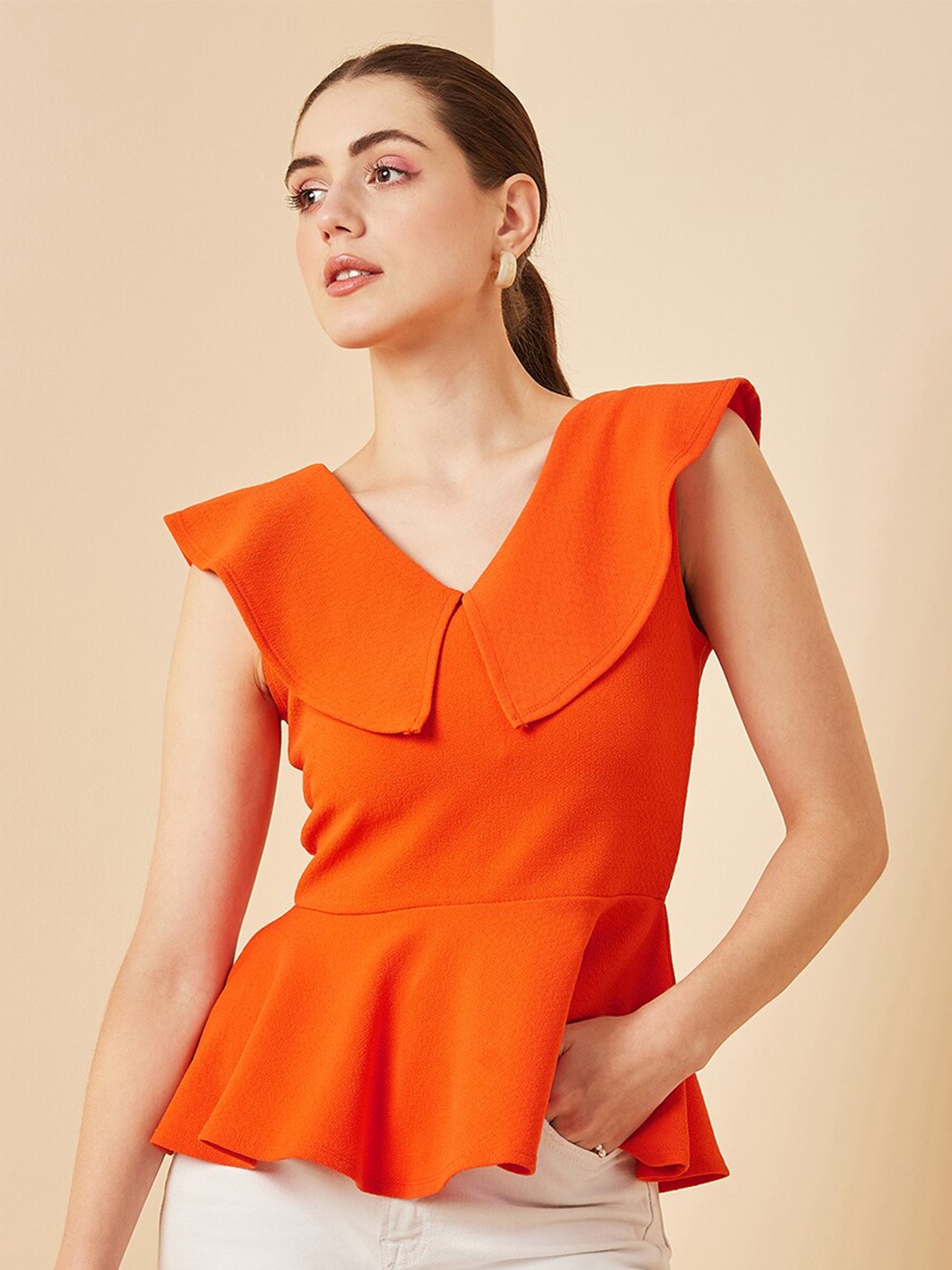 

Marie Claire Above the Keyboard Collar Sleeveless Peplum Top, Orange