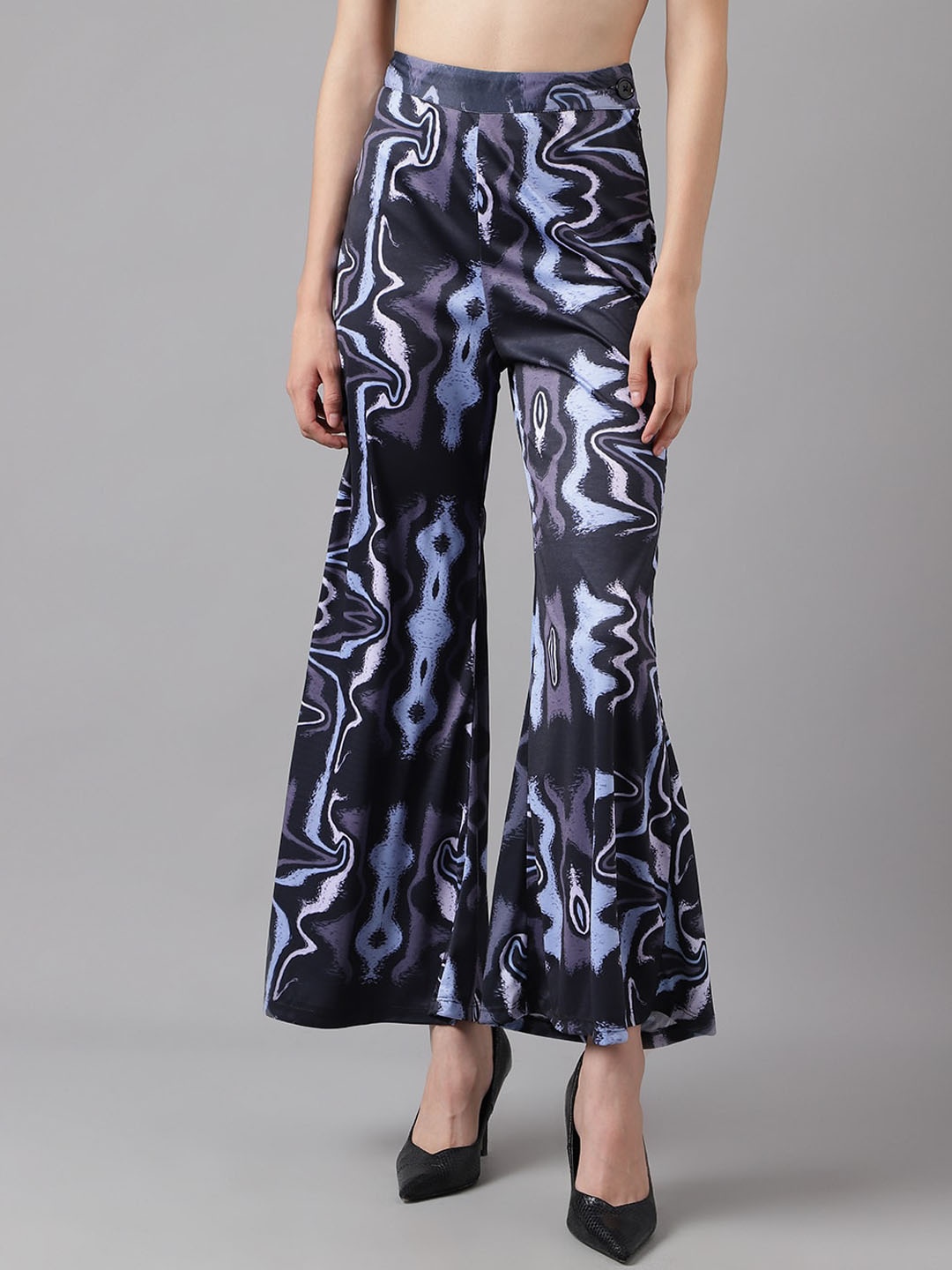 

I Love She Women Wide Leg Abstract Printed Relaxed High-Rise Trousers, Black