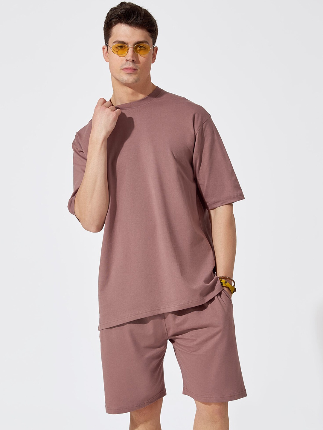 

Maniac Round Neck Pure Cotton T-shirt With Shorts, Mauve