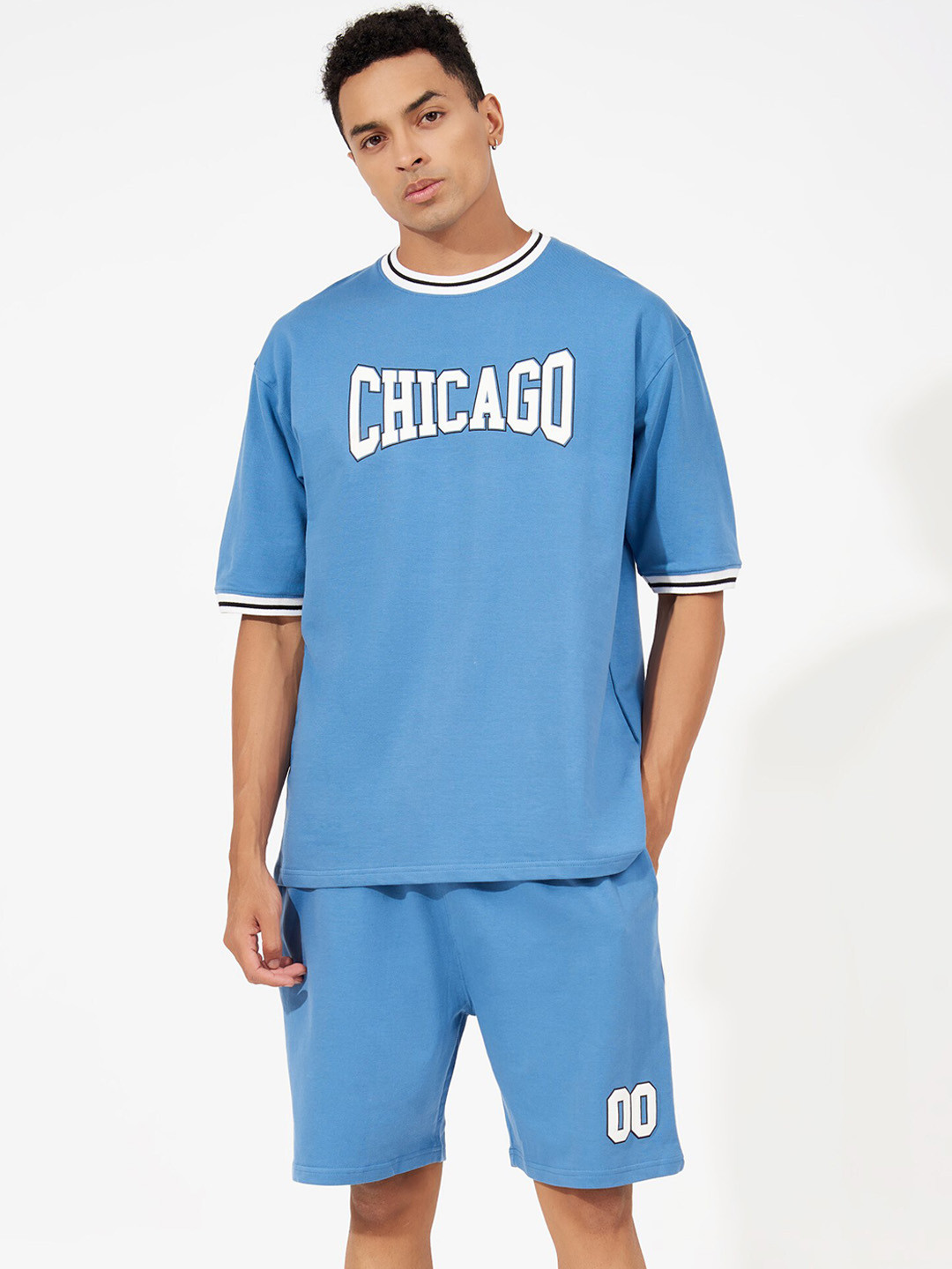 

Maniac Men Printed Pure Cotton Oversized T-shirt & Shorts Tracksuits, Blue