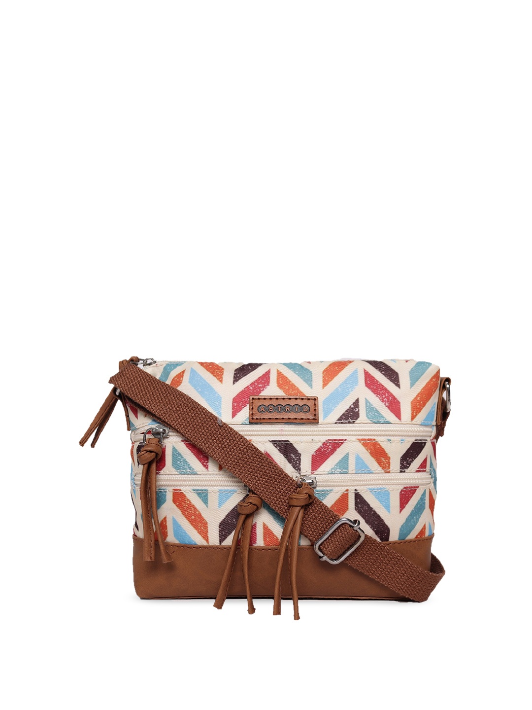 

ASTRID Geometric Printed Structured Sling Bag, White