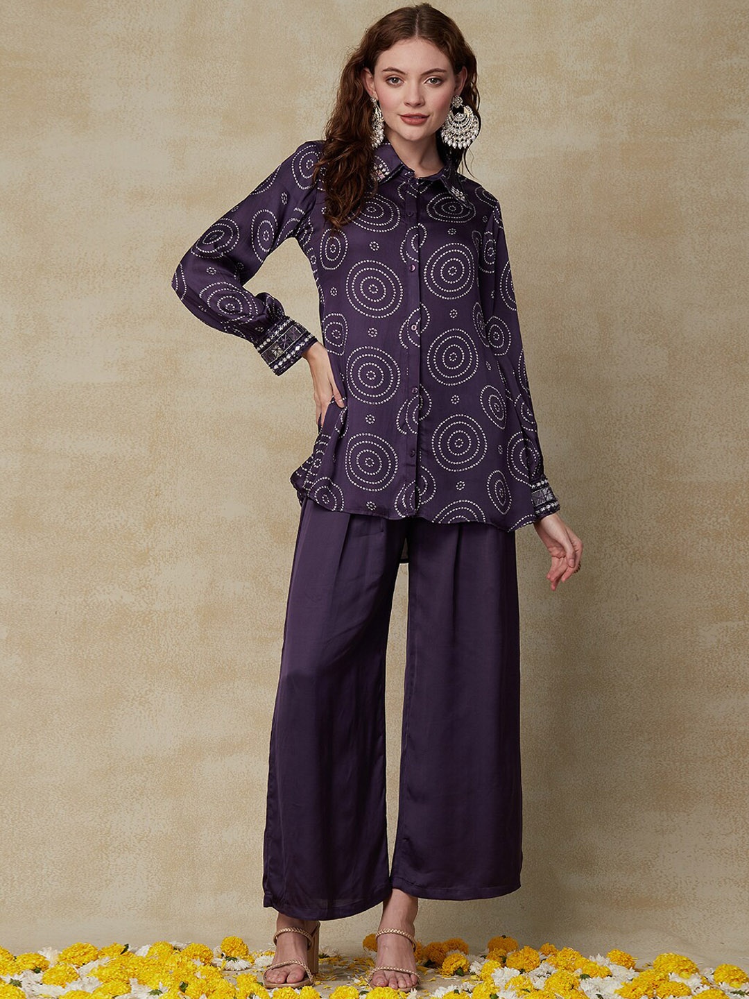 

Envy Me by Fashor Bandhani Printed Shirt With Trousers Co-Ords, Purple