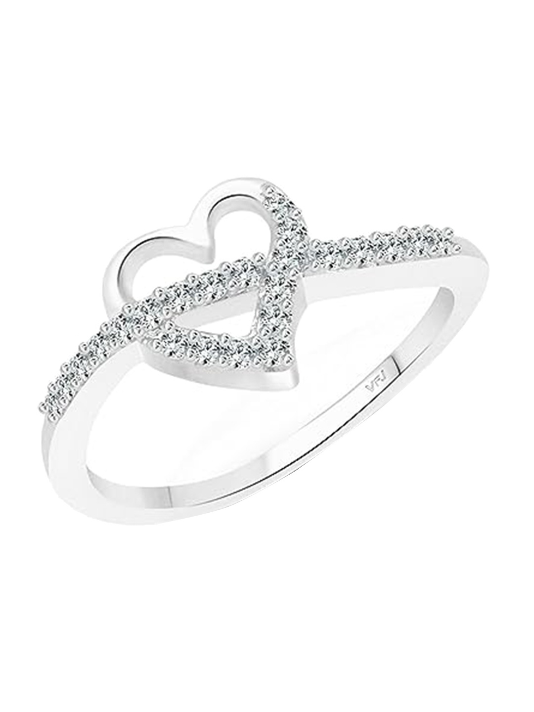 

Vighnaharta Rhodium-Plated CZ-Studded Heart Shape Finger Ring, Silver