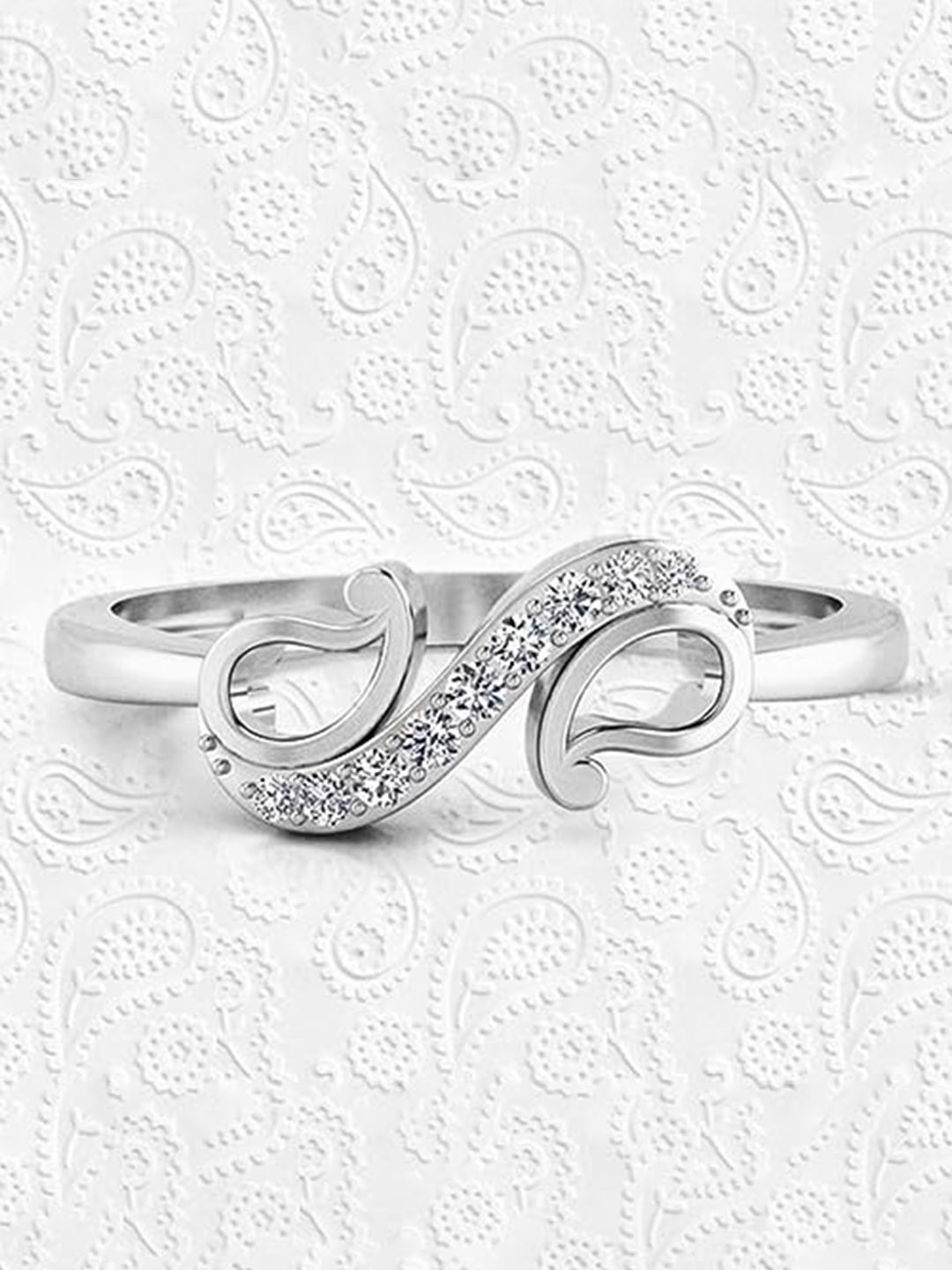 

Vighnaharta Rhodium-Plated Cubic Zirconia Finger Ring, Silver