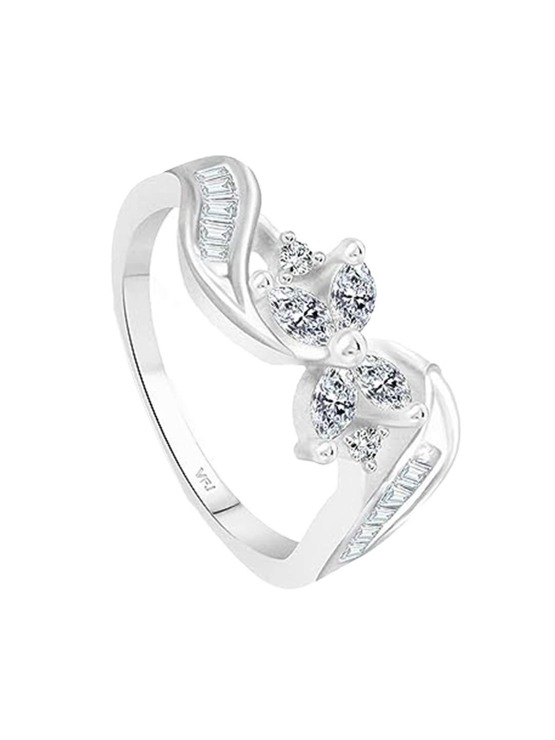 

Vighnaharta Rhodium-Plated CZ-Studded Twist Finger Ring, Silver