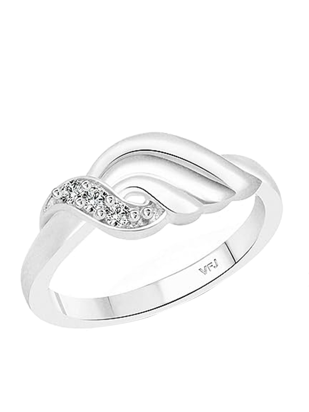 

Vighnaharta Rhodium-Plated Cubic Zirconia-Studded Layered Finger Ring, Silver