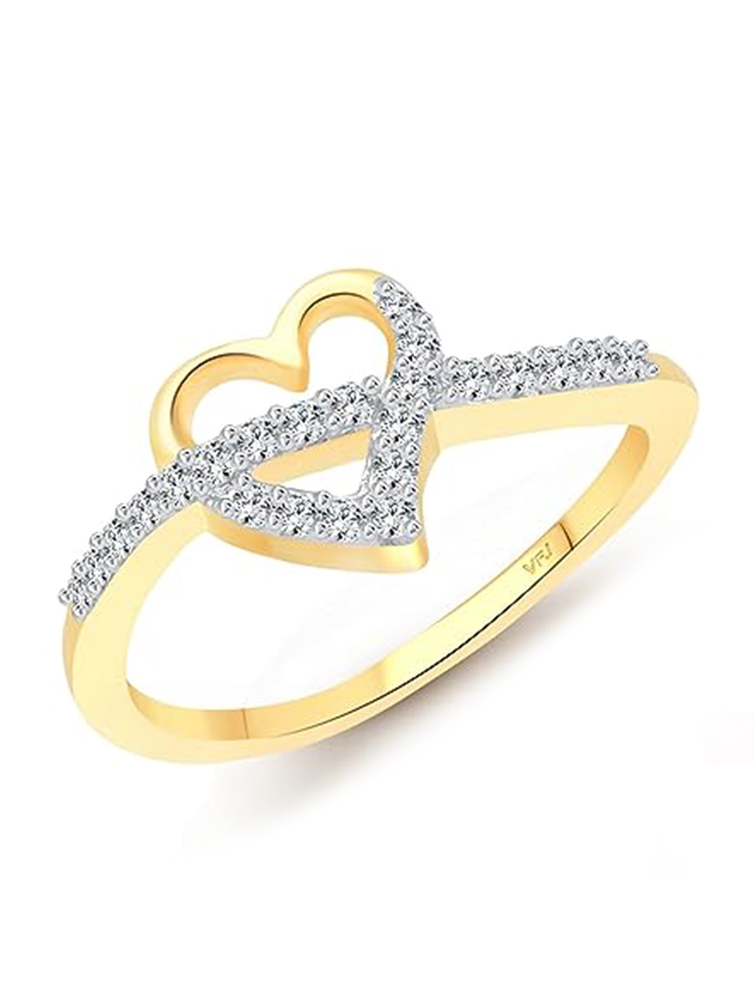 

Vighnaharta Gold-Plated CZ-Studded Heart Shape Finger Ring