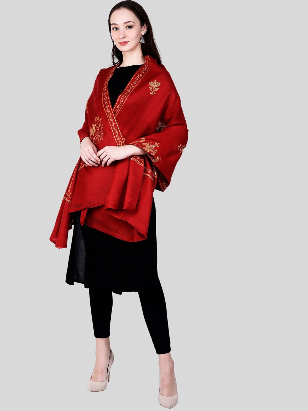 

SWI Stylish Embroidered Pure Wool Shawl, Maroon