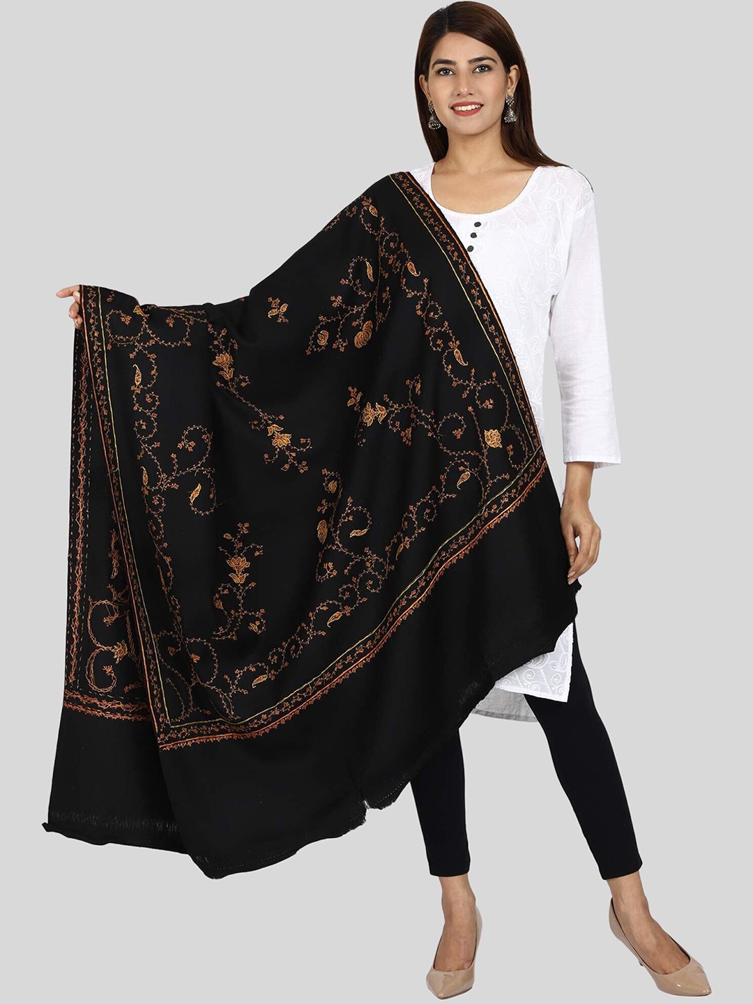 

SWI Stylish Embroidered Design Woollen Shawl, Black