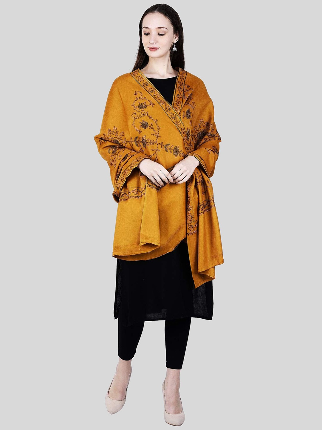 

SWI Stylish Embroidered Woollen Shawl, Mustard