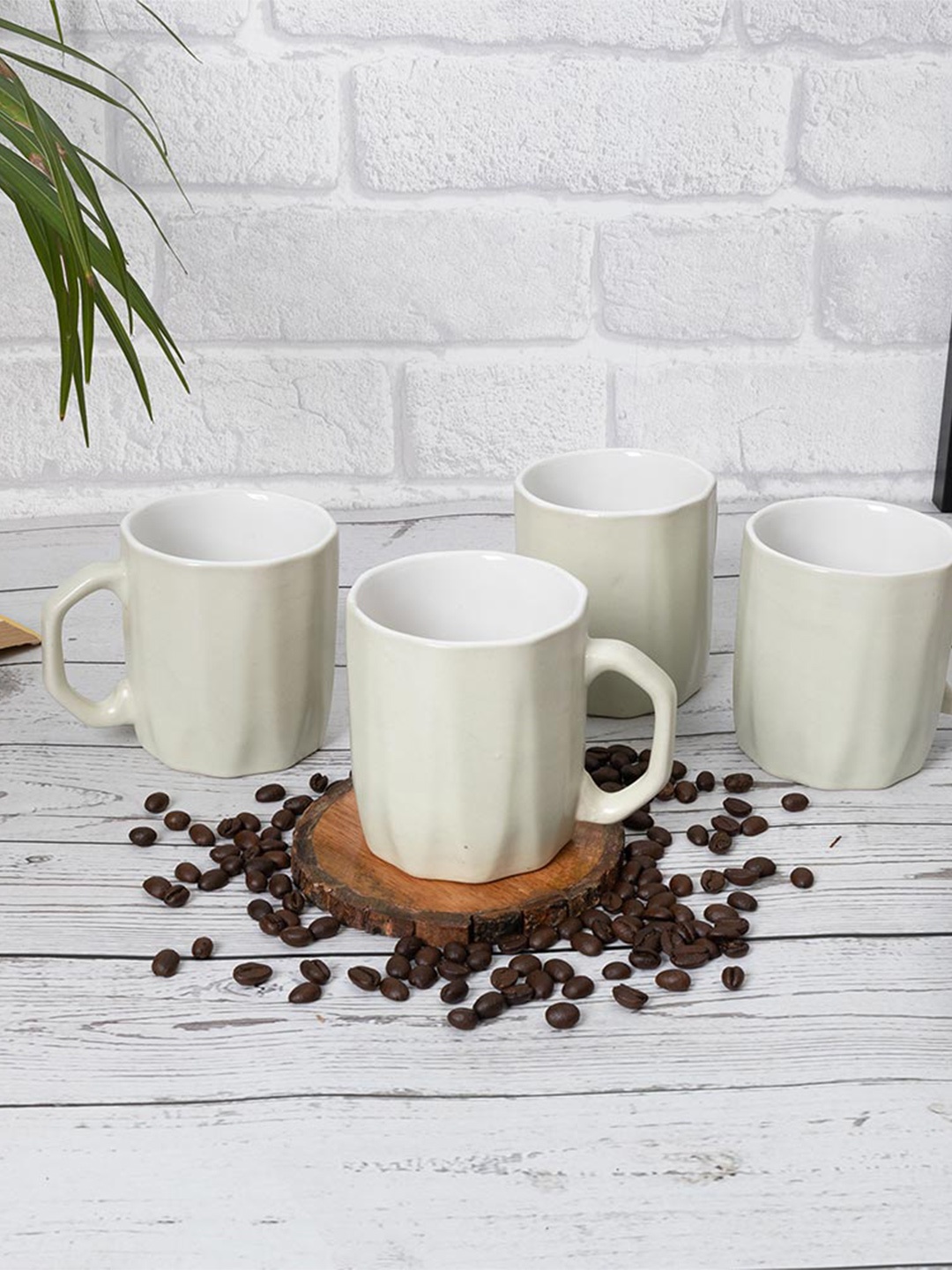 

Homesake Grey & White 6 Pieces Textured Ceramic Glossy Mugs - 260 ml Each