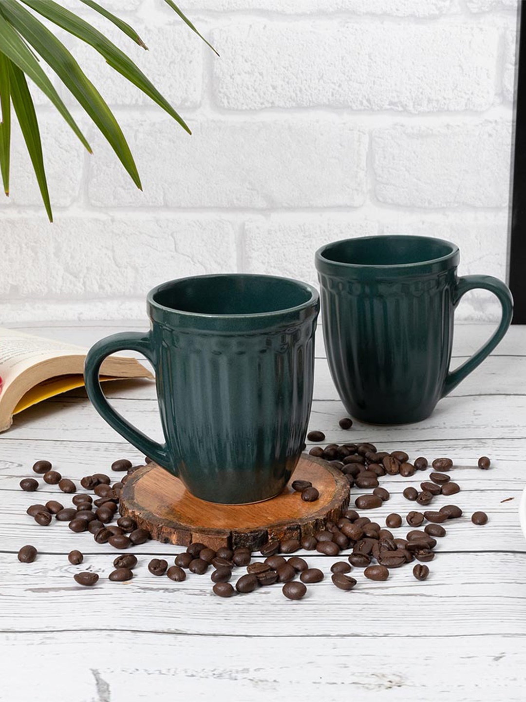 

Homesake Green 6 Pieces Textured Ceramic Glossy Mugs - 260 ml Each