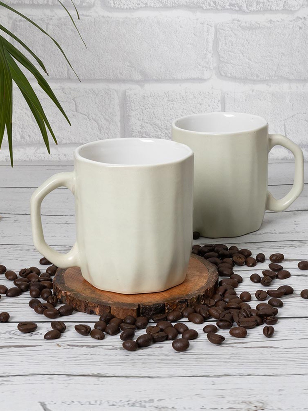 

Homesake Grey & White 2 Pieces Textured Ceramic Glossy Mugs - 260 ml Each