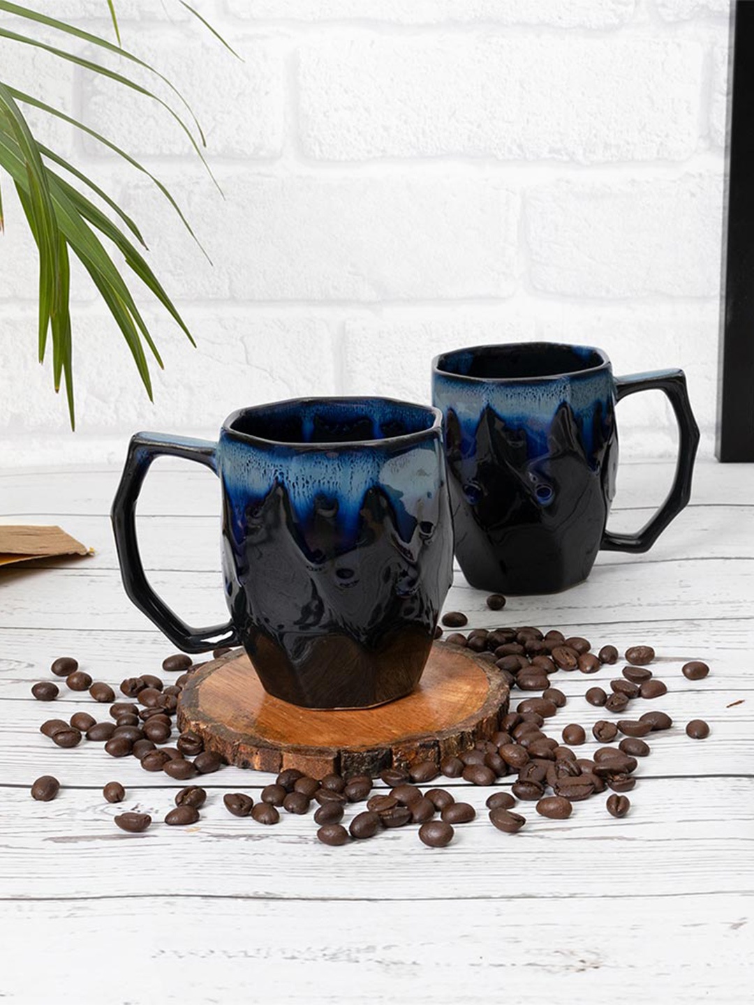 

Homesake Black & Blue 2 Pieces Textured Ceramic Glossy Mugs - 260 ml Each