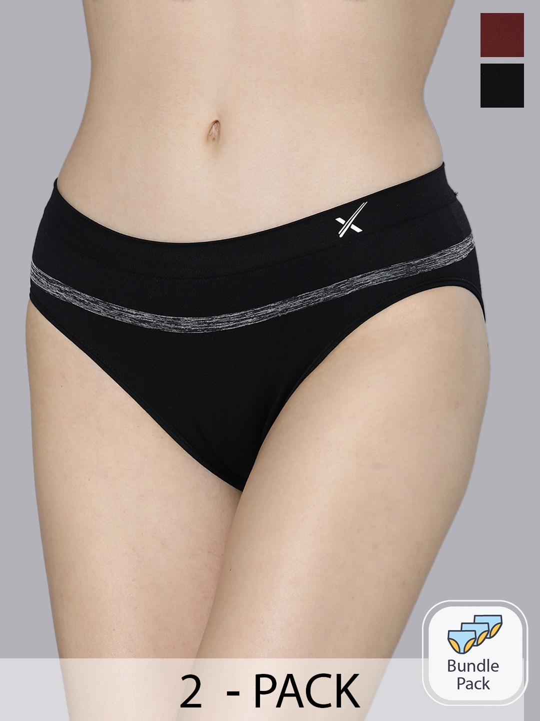 

HRX by Hrithik Roshan Women Set of 2 Mid Rise Seamless Briefs, Black