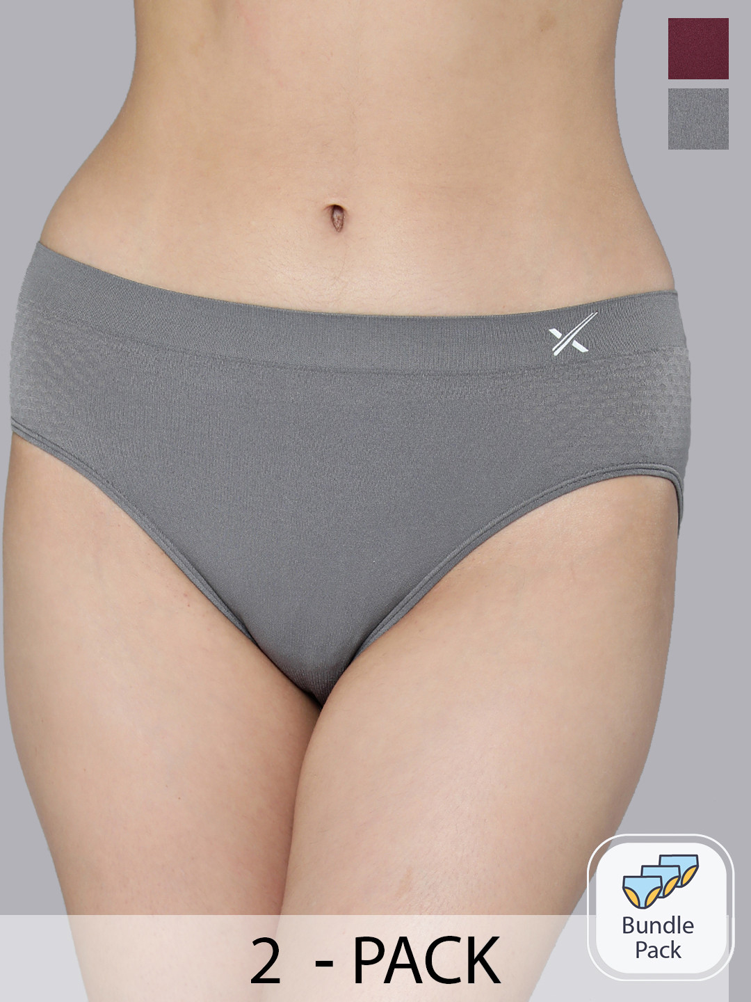 

HRX by Hrithik Roshan Women Pack of 2 Solid Mid-Rise Seamless Briefs, Maroon
