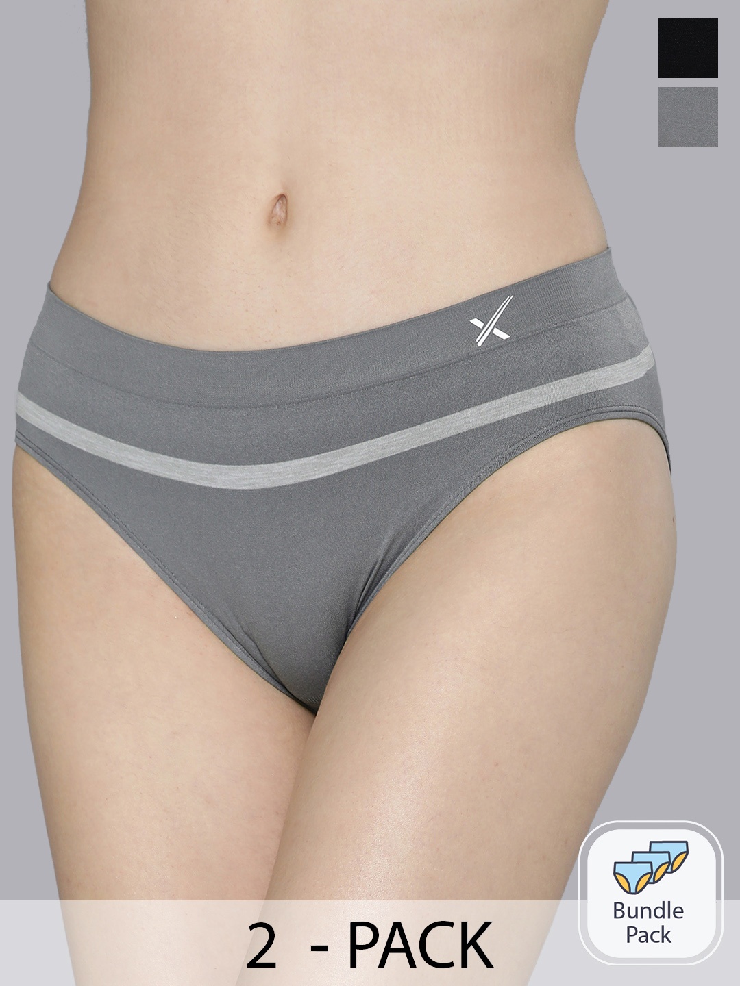 

HRX by Hrithik Roshan Women Set of 2 Mid Rise Seamless Briefs, Grey