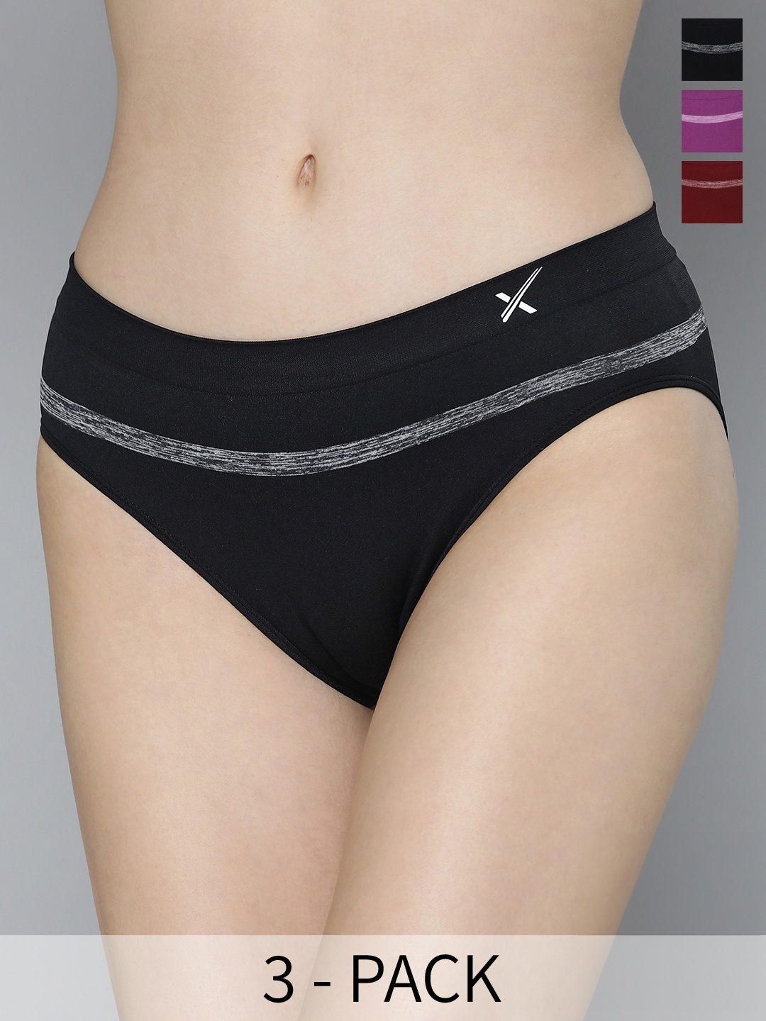 

HRX by Hrithik Roshan Women Set of 3 Mid Rise Seamless Briefs, Black