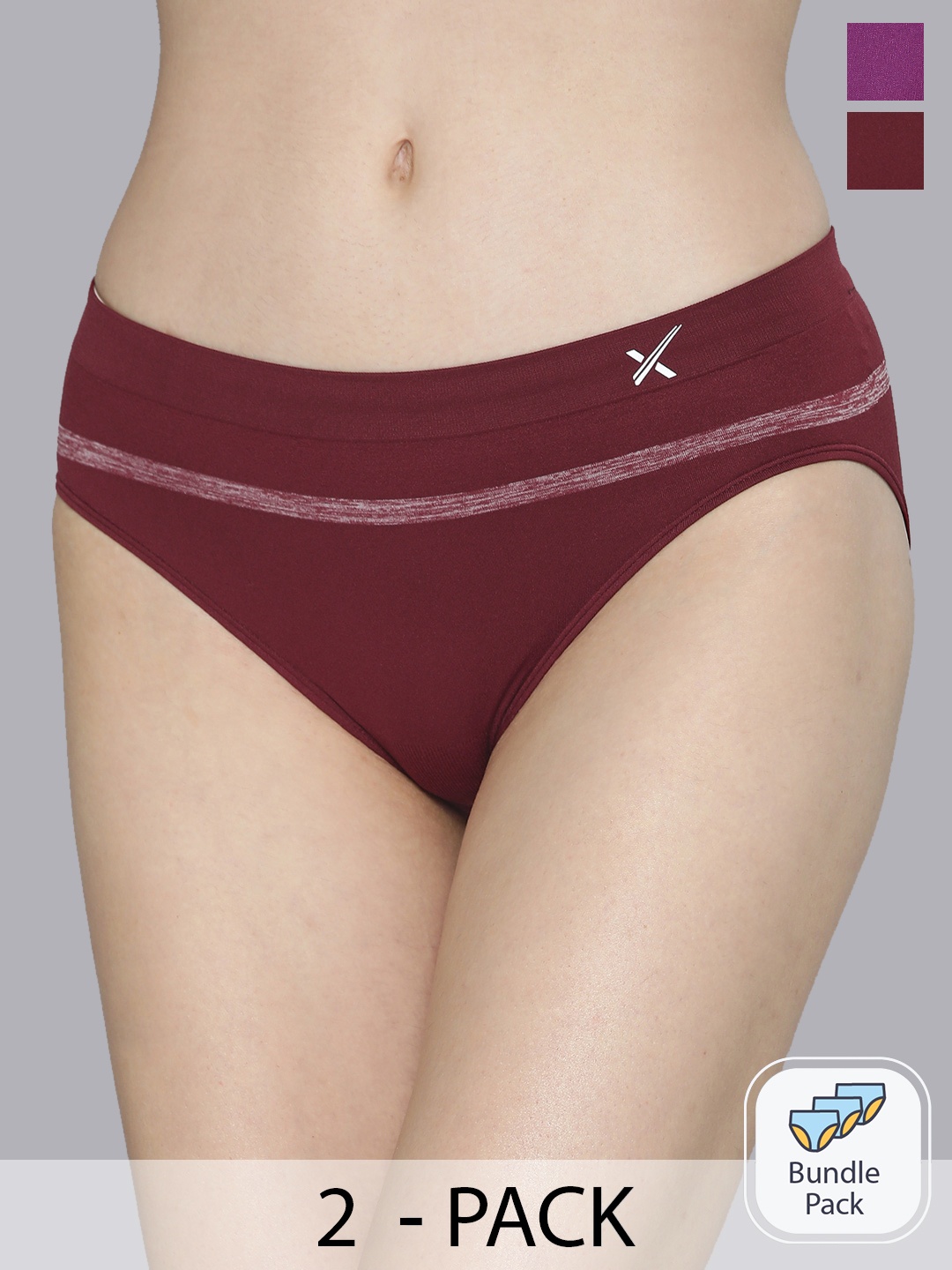 

HRX by Hrithik Roshan Women Pack of 2 Solid Mid-Rise Seamless Briefs, Purple