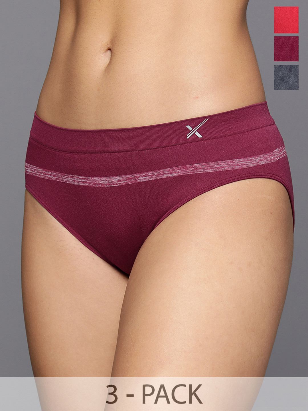 

HRX by Hrithik Roshan Women Pack of 3 Solid Mid-Rise Seamless Briefs, Grey
