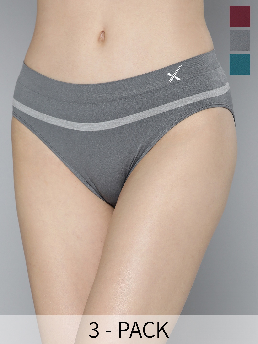 

HRX by Hrithik Roshan Women Pack of 3 Solid Mid-Rise Seamless Briefs, Grey