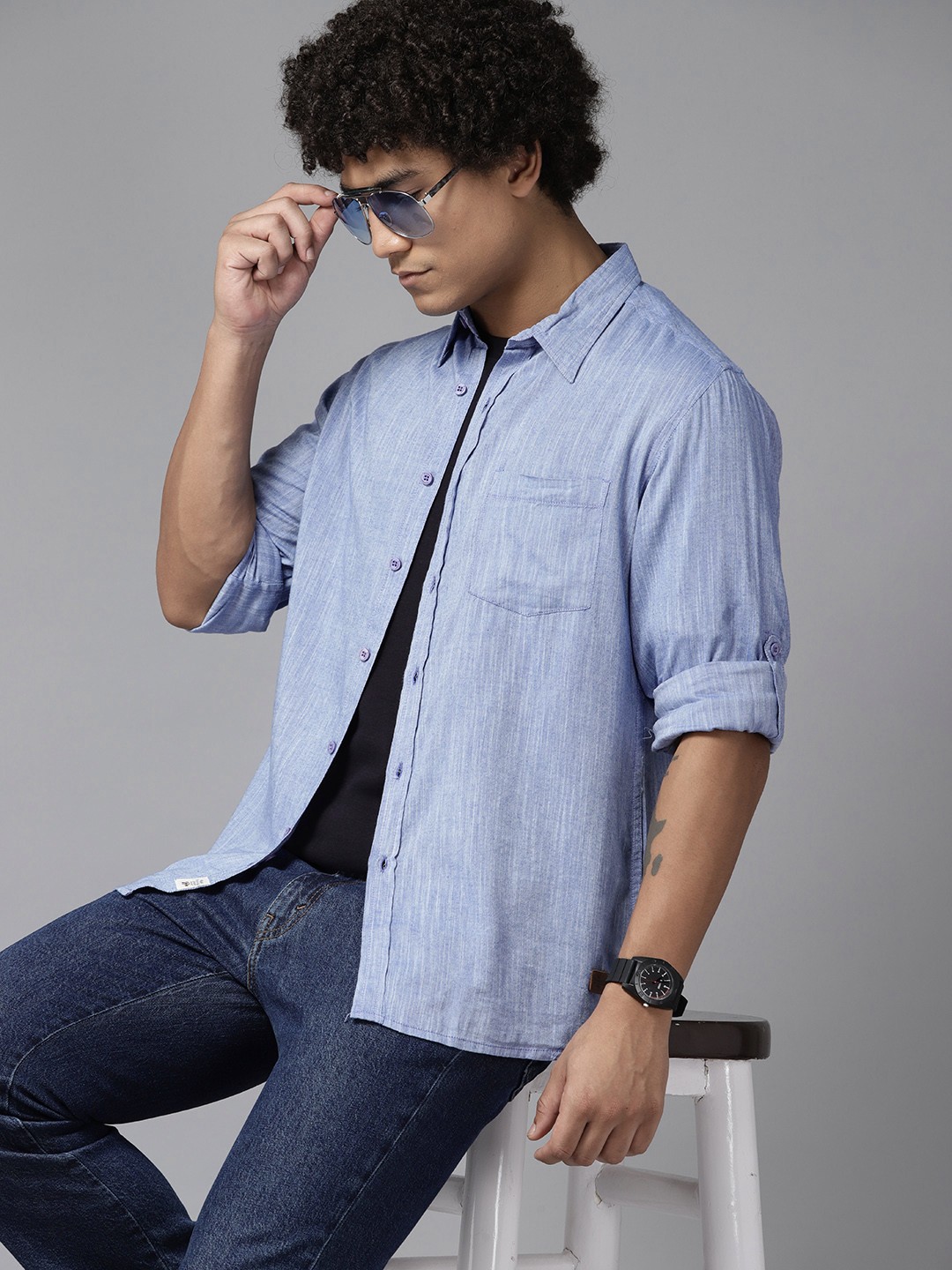 

Roadster Men Opaque Casual Shirt, Blue