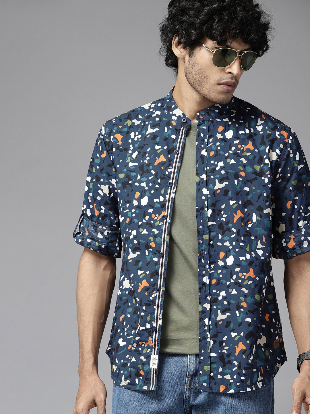 

Roadster Men Opaque Printed Casual Shirt, Navy blue
