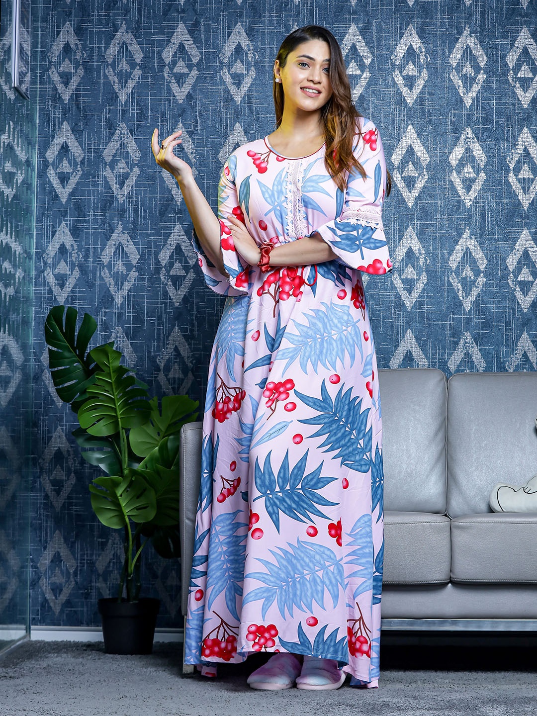 

9shines Label Conversational Printed Maxi Nightdress, Lavender
