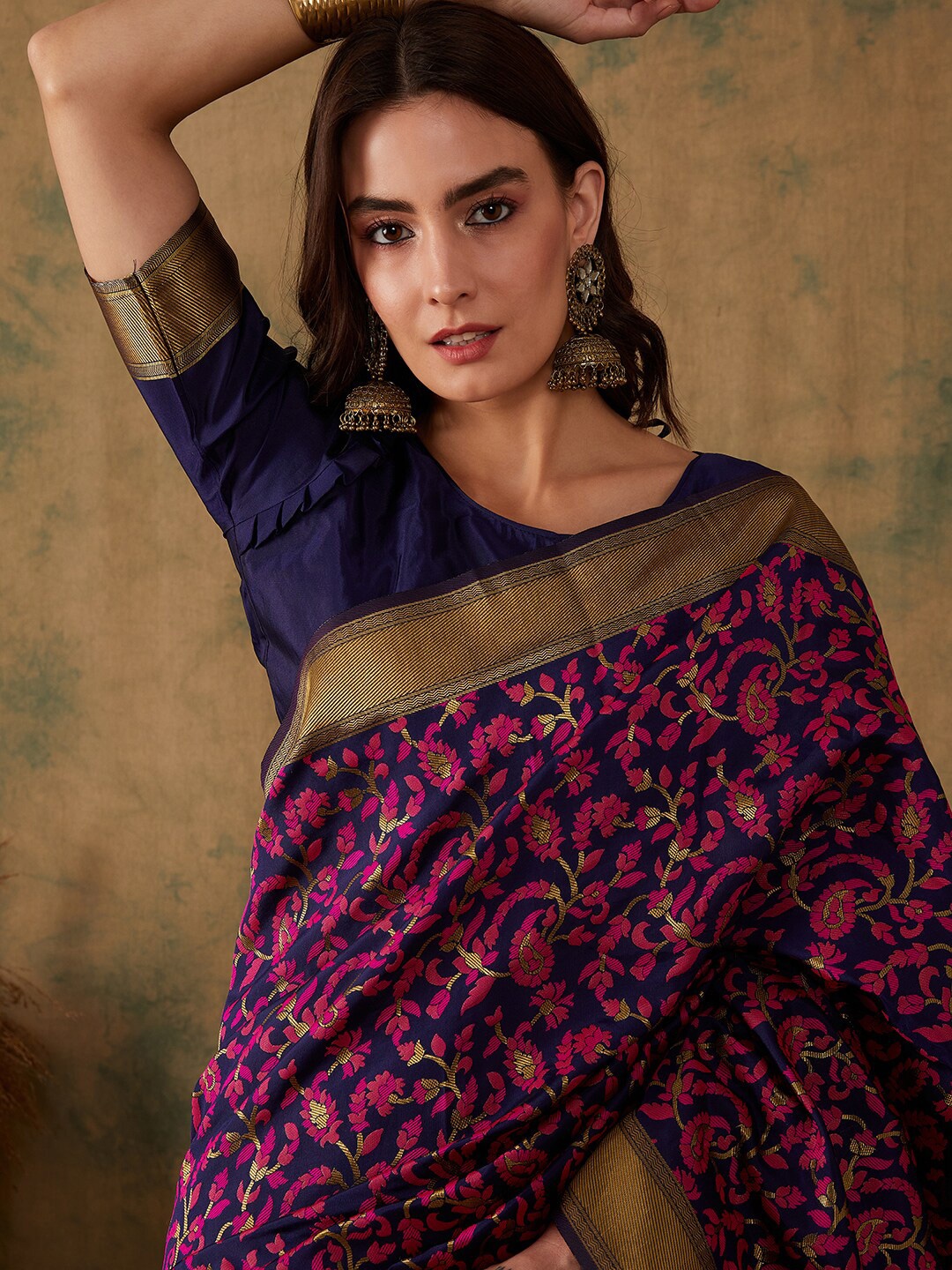 Sangria Woven Design Saree, Navy blue