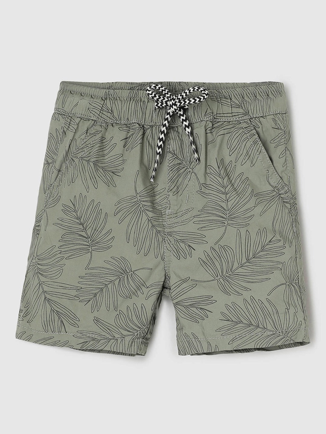 

max Boys Tropical Printed Mid-Rise Pure Cotton Shorts, Green