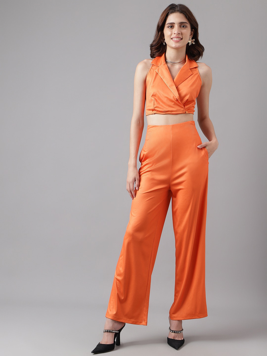 

I Love She Women Wide Leg Relaxed High-Rise Parallel Trousers, Orange