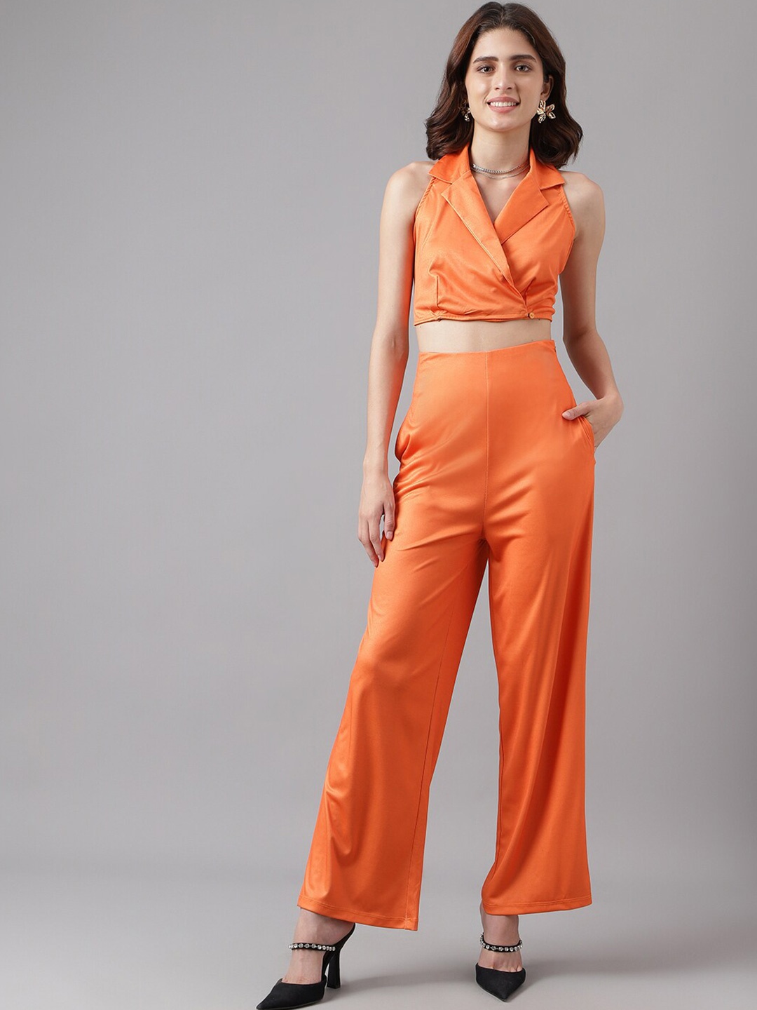 

I Love She Sleeveless Wrap Crop Top, Orange