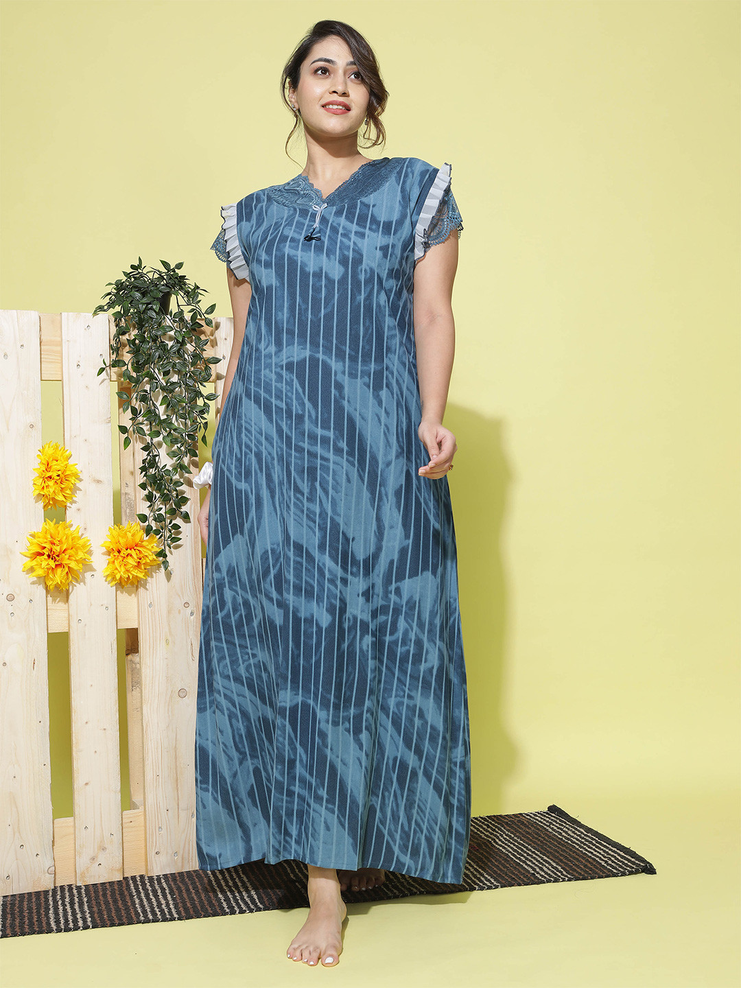 

9shines Label Striped Maxi Nightdress, Blue