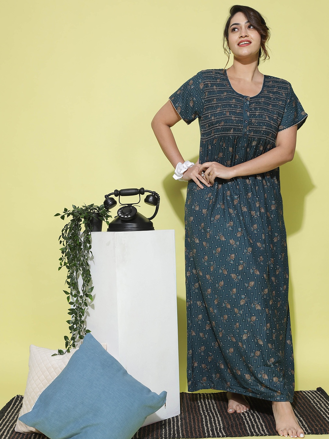 

9shines Label Floral Printed Maxi Nightdress, Teal
