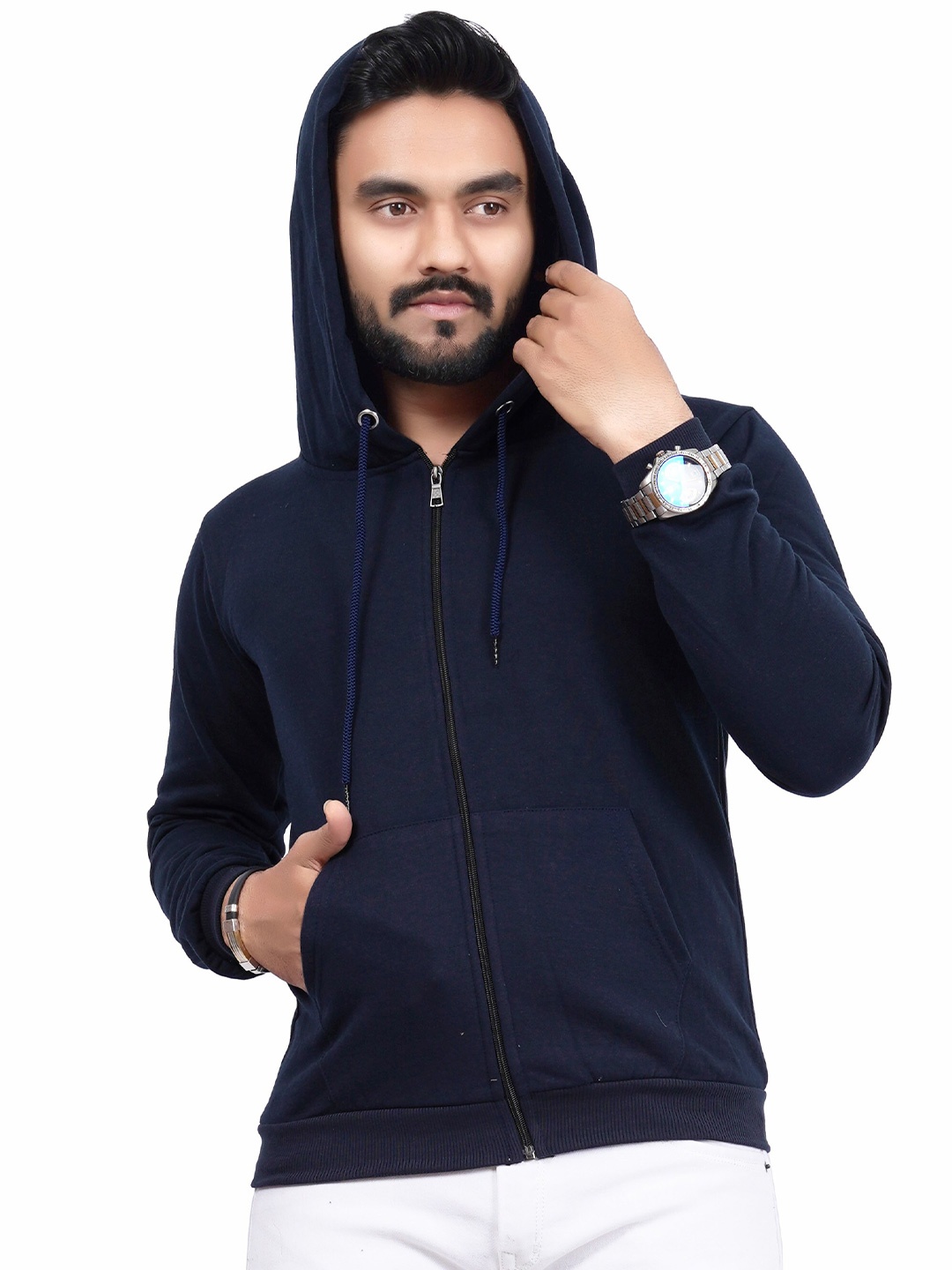 

Divra Clothing Hooded Fleece Front-Open Sweatshirt, Navy blue