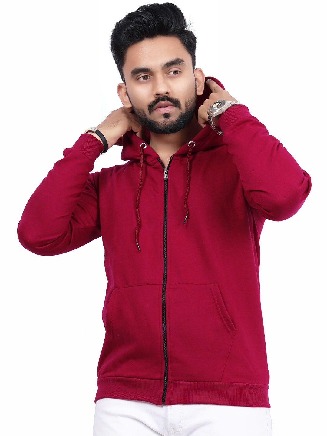 

Divra Clothing Hooded Fleece Front-Open Sweatshirt, Maroon