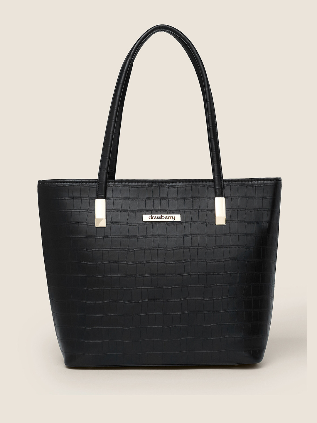

DressBerry Textured Structured Handheld Bag, Black
