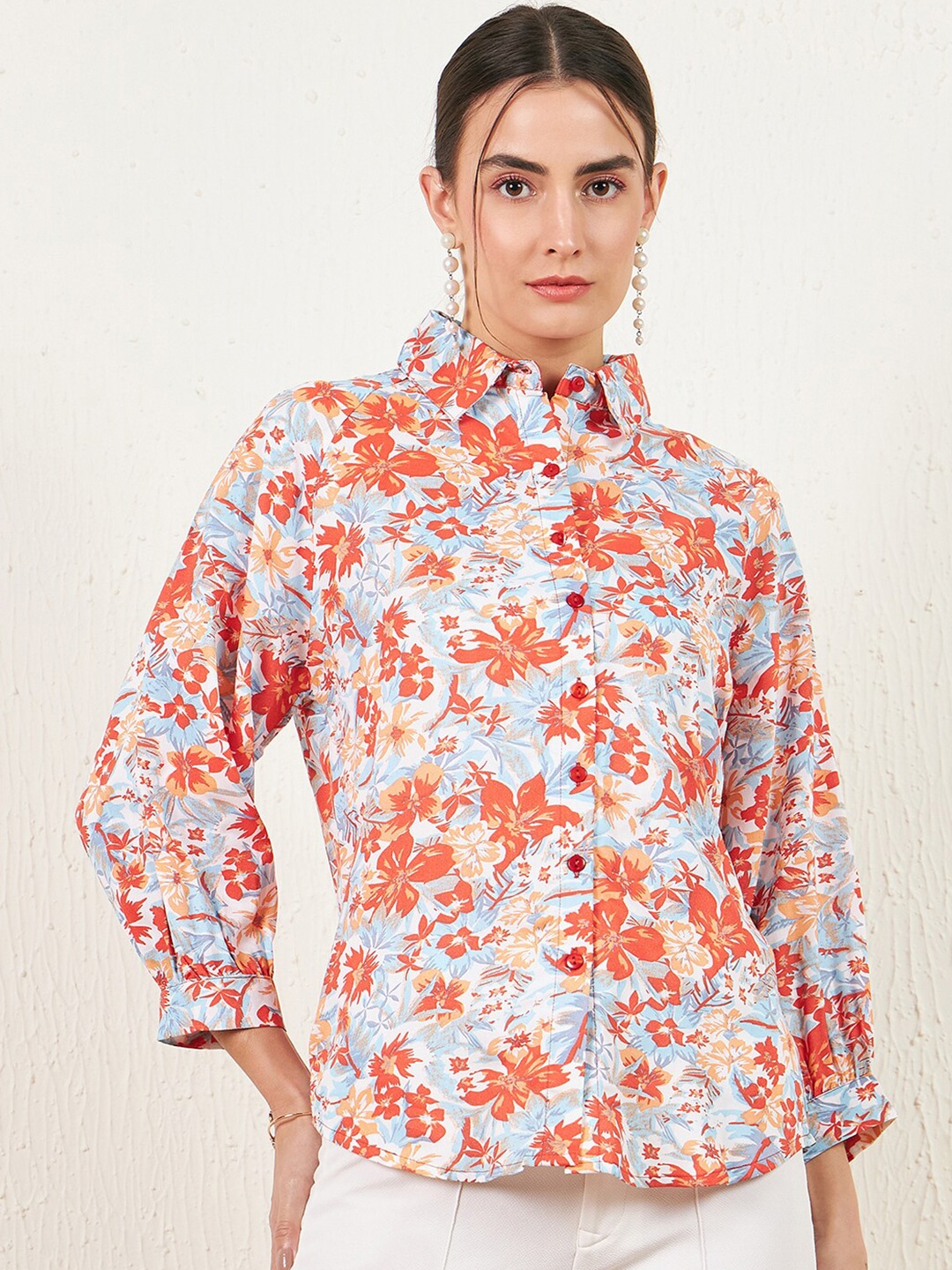 

Marie Claire Floral Printed Casual Shirt, Orange