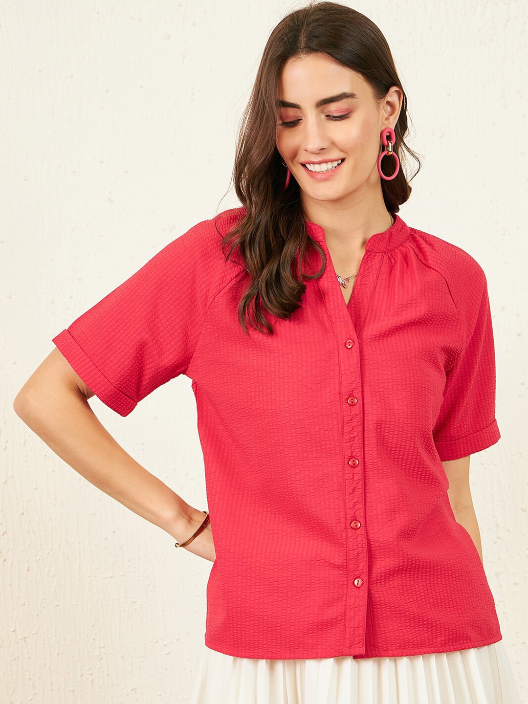 

Marie Claire Self Designed Mandarin Collar Shirt Style Top, Fuchsia