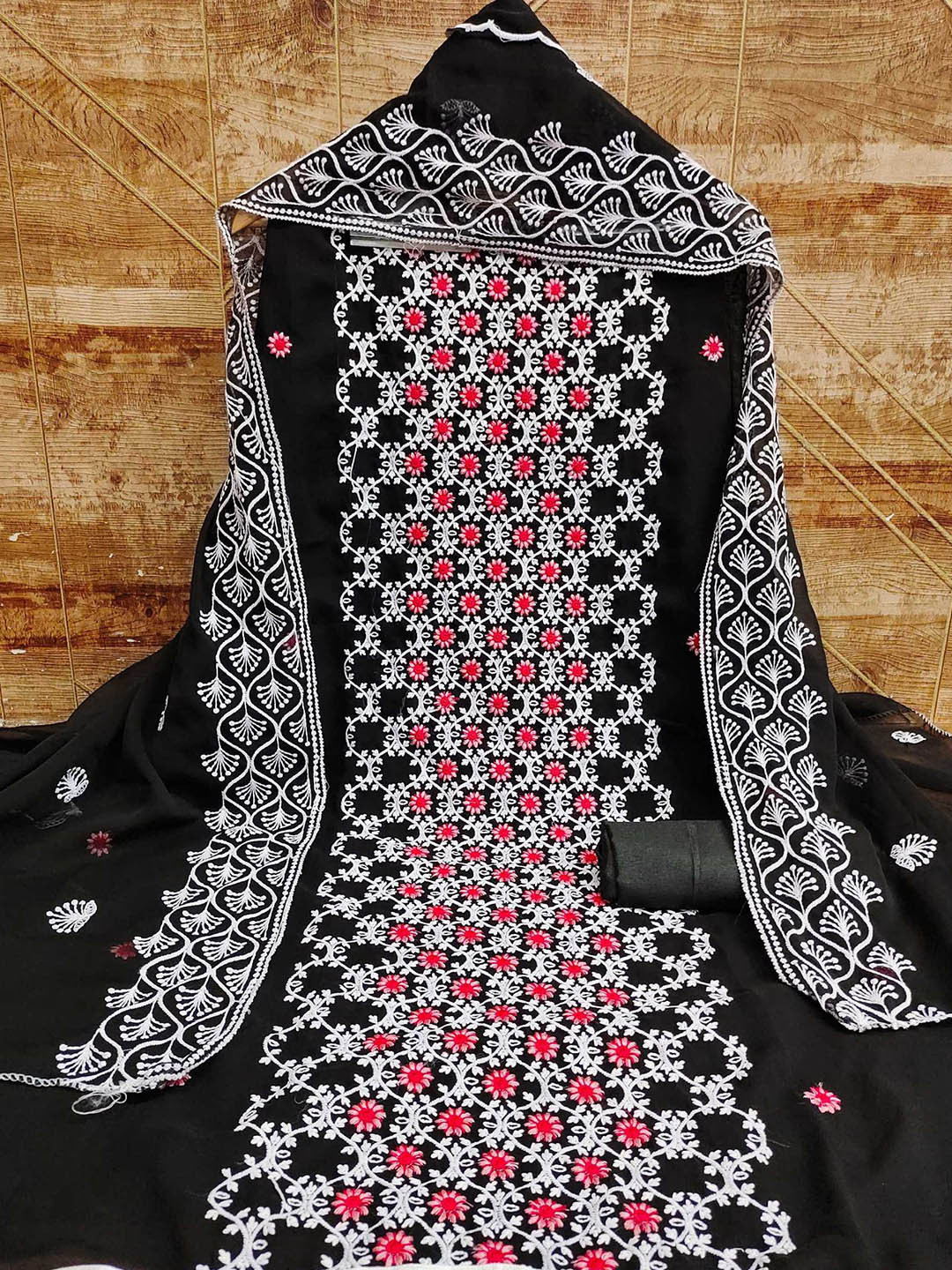 

KALINI Ethnic Motifs Embroidered Unstitched Dress Material, Black