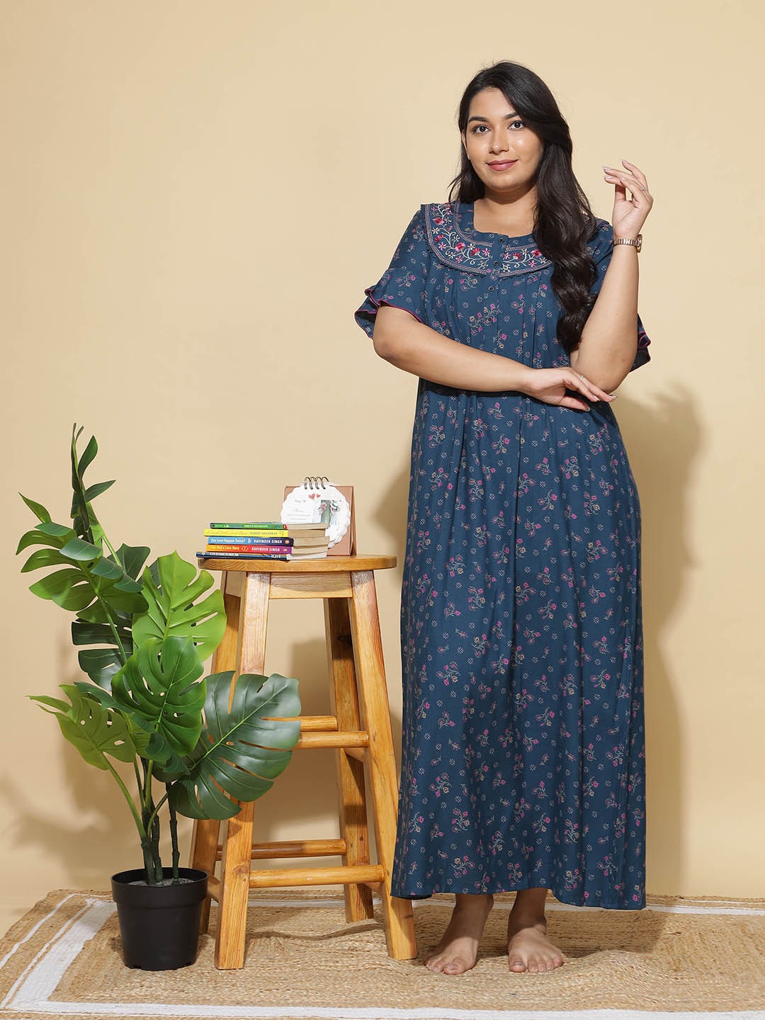 

9shines Label Floral Printed Maxi Nightdress, Teal