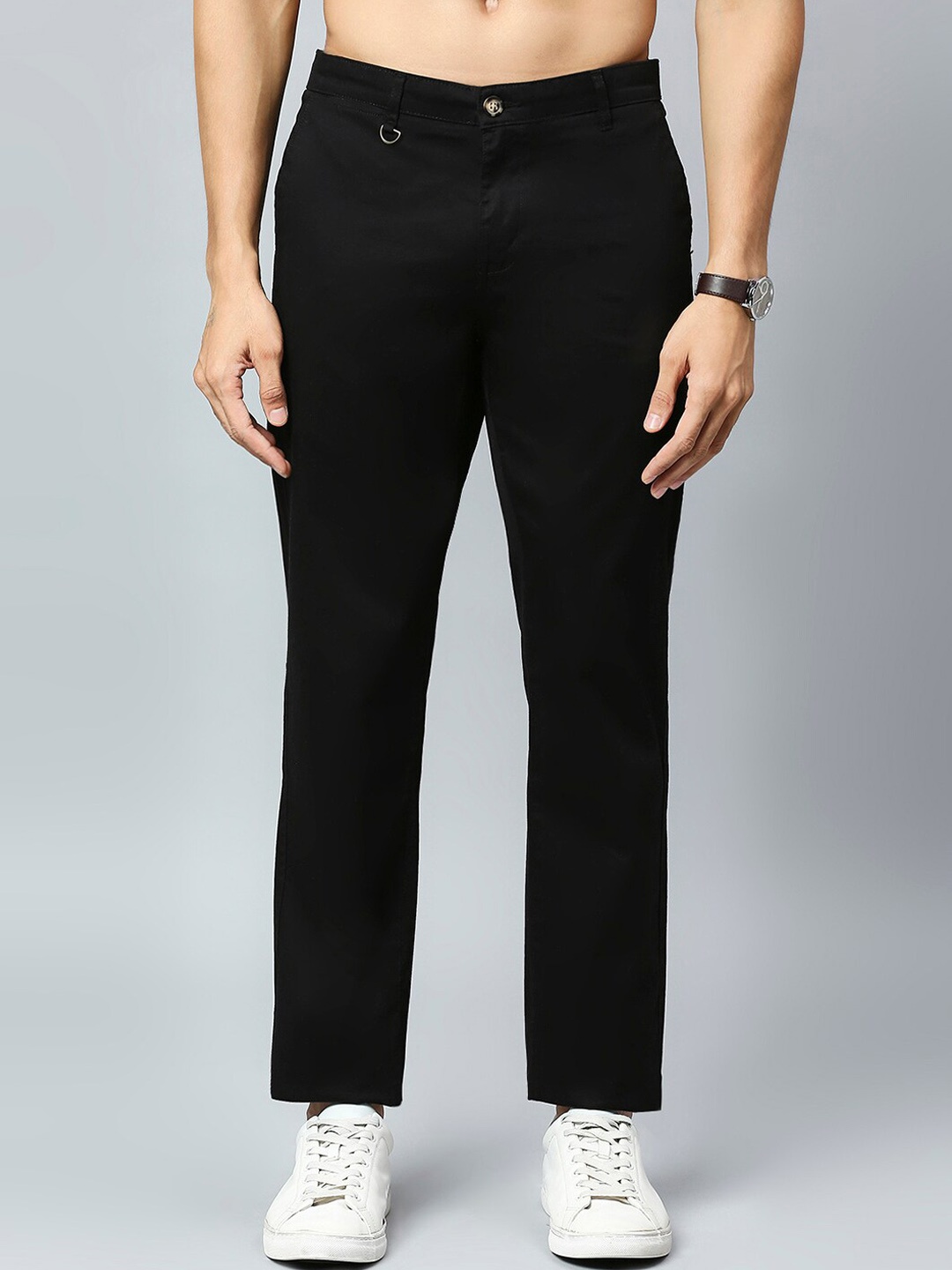 

Provogue Men Smart Slim Fit Mid-Rise Chinos Trousers, Black