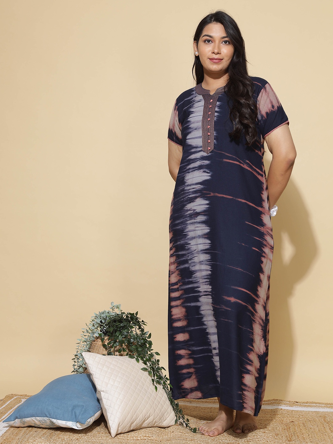 

9shines Label Abstract Printed Maxi Nightdress, Blue