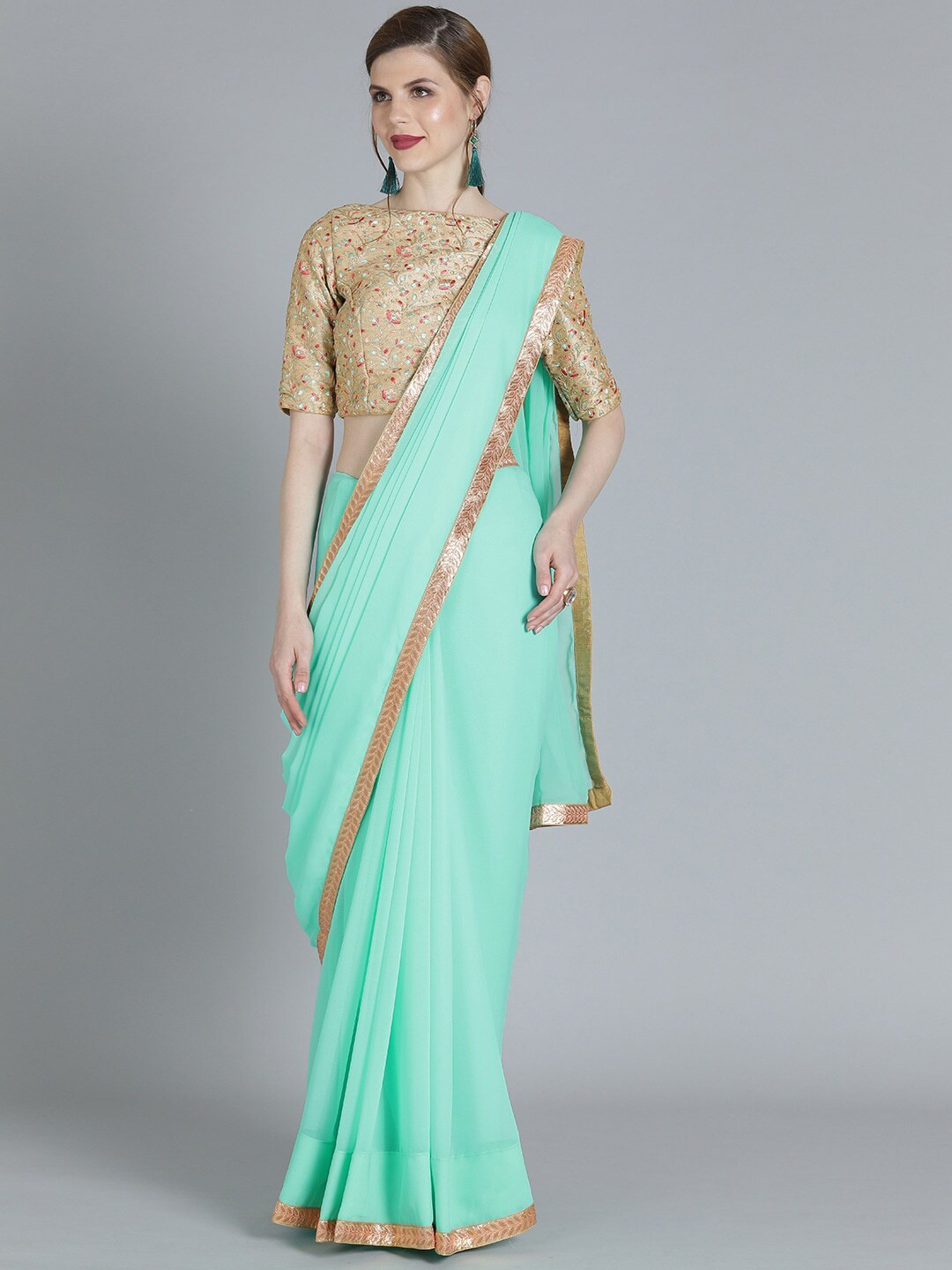 

Ethnovog Ethnic Motifs Embroidered Saree, Blue