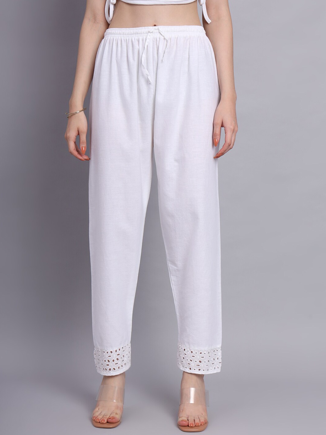 

Vastraa Fusion Women Self Design Lace Cotton Ethnic Palazzos, White