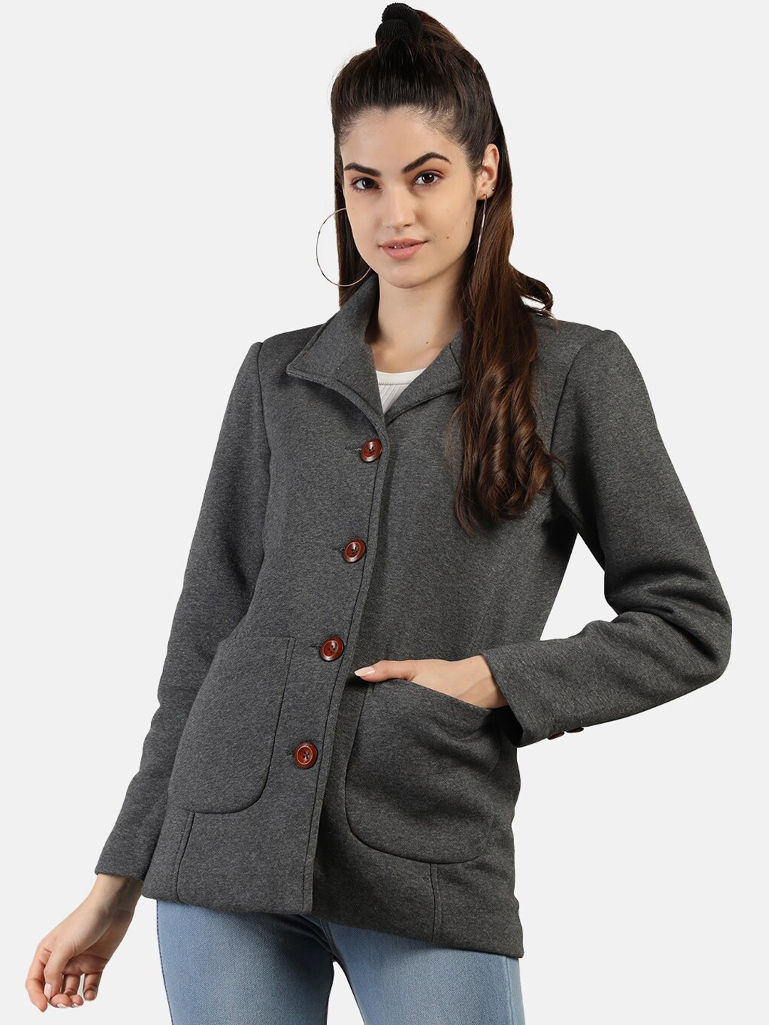 

CHKOKKO Spread Collar Long Sleeves Winter Wear Overcoat, Grey