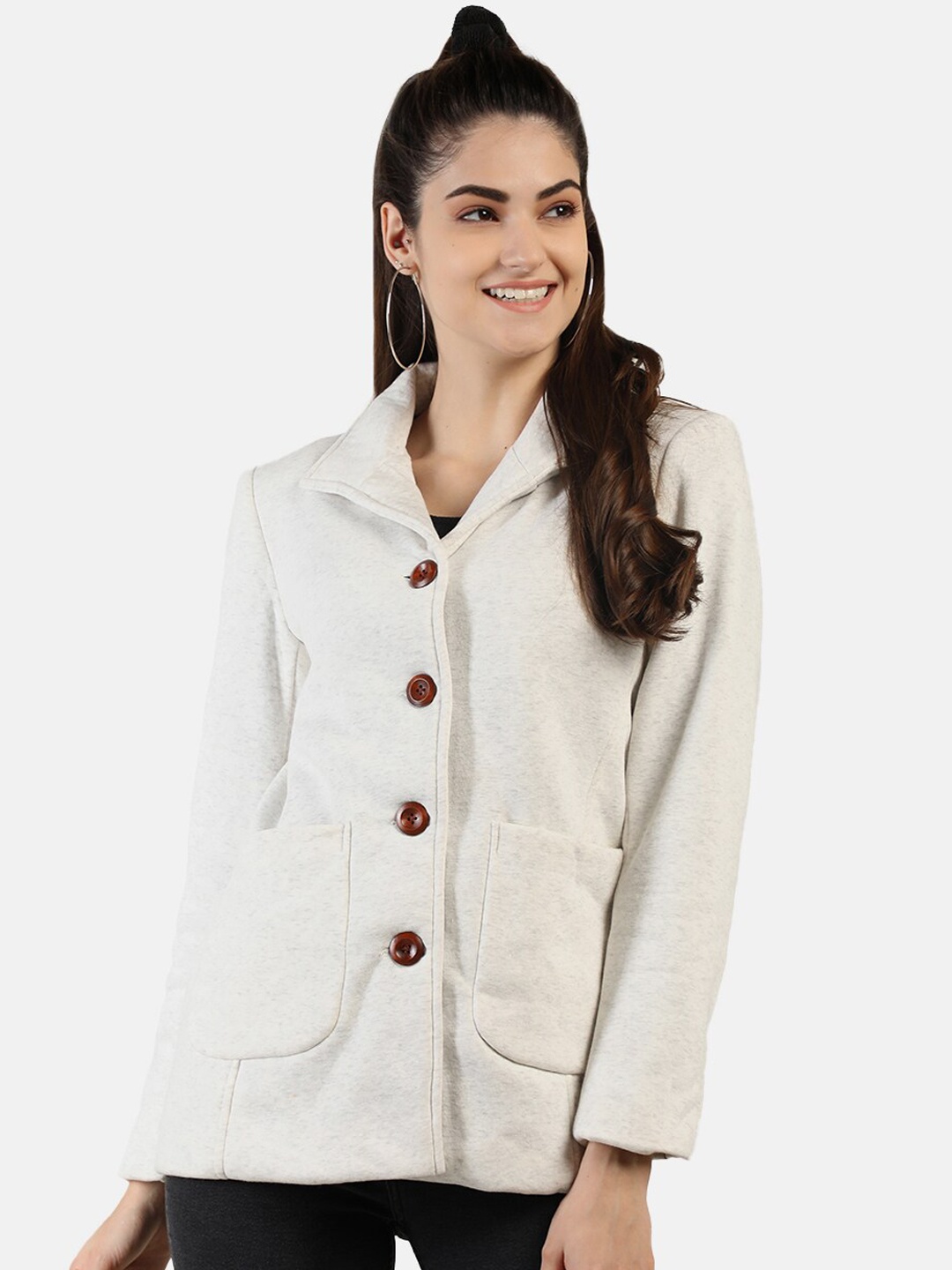 

CHKOKKO Spread Collar Fleece Single-Breasted Overcoat, White