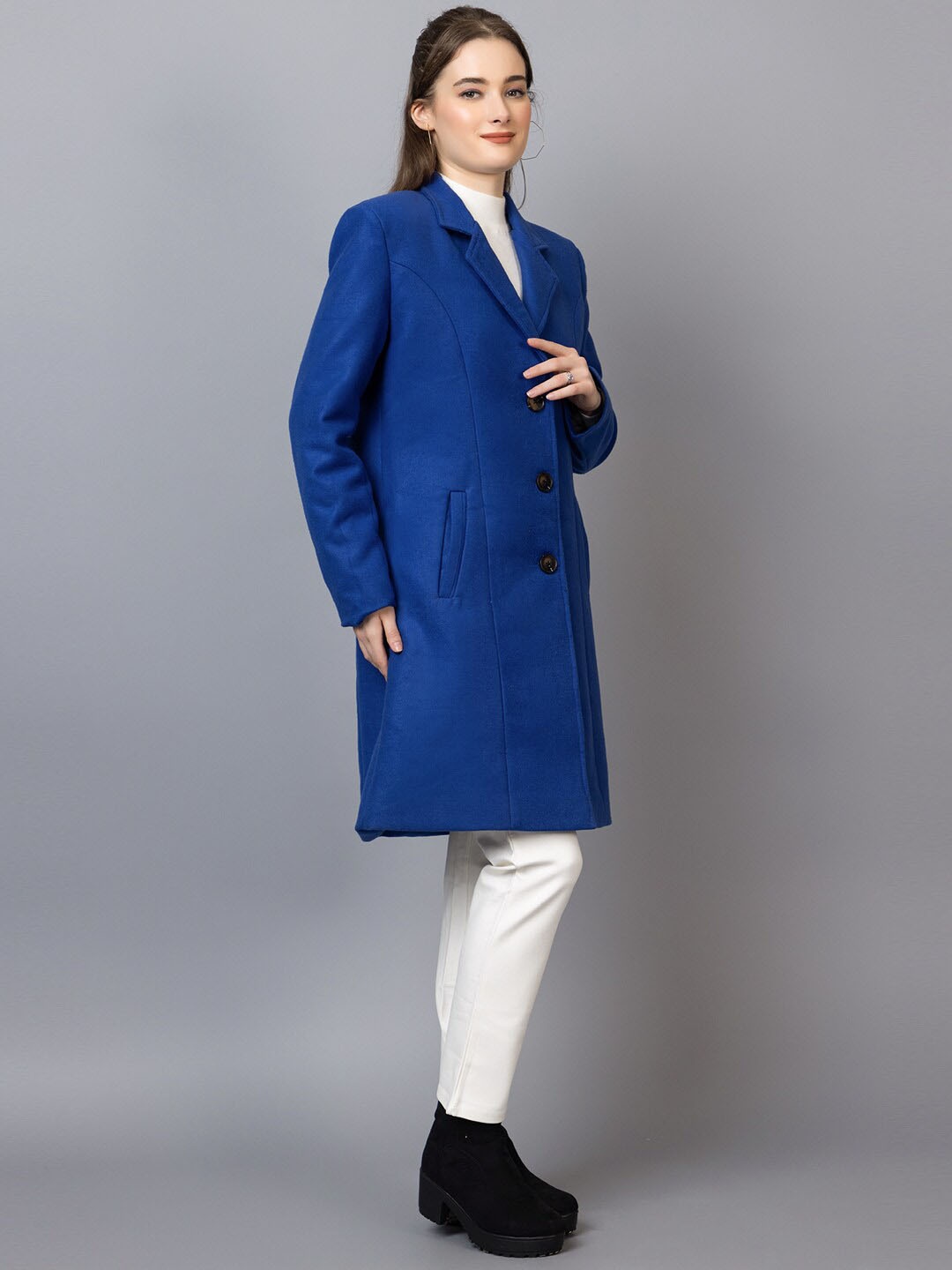 

CHKOKKO Notched Lapel Collar Woollen Overcoat, Blue