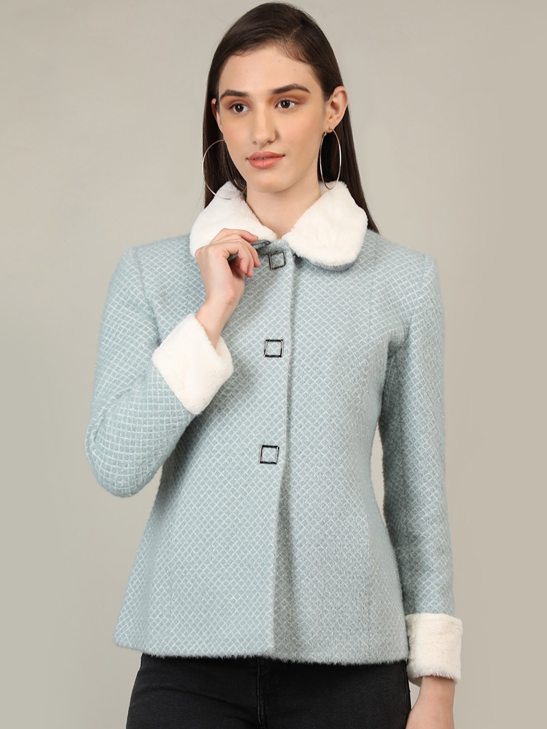 

CHKOKKO Self-Designed Woolen Winter Wear Overcoat, Blue