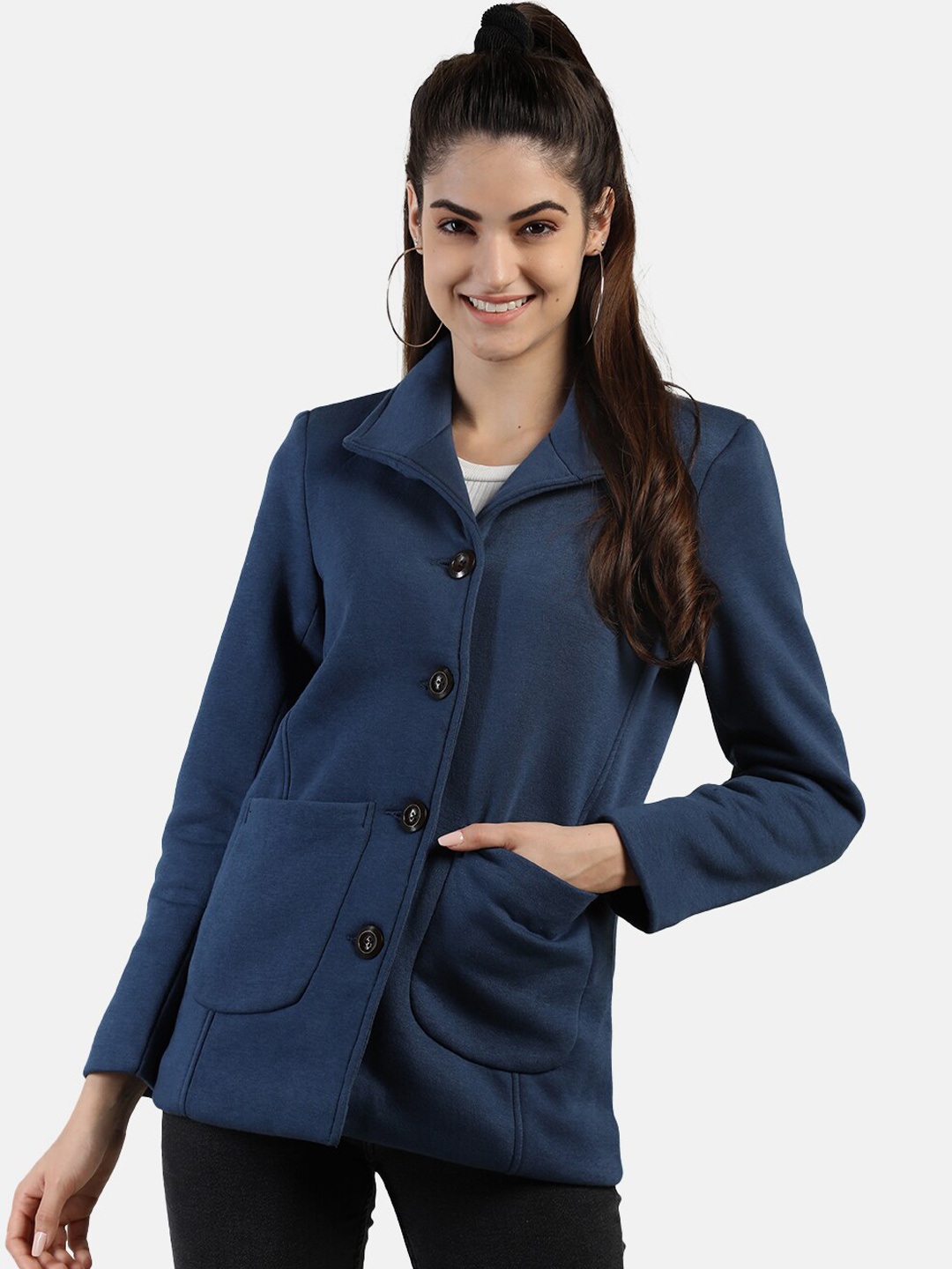 

CHKOKKO Spread Collar Winter Wear Overcoat, Blue